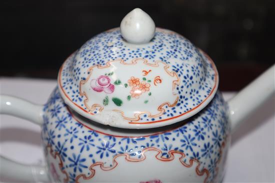 An 18th century Chinese export famille rose teapot and cover and a similar coffee cup Teapot 14cm high